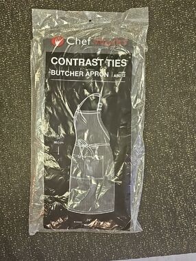Butcher Apron - Chef Works Contrast Ties - Black with White Stripes